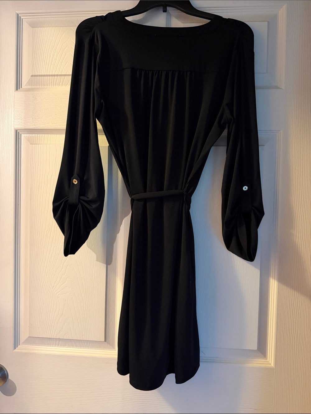Michael Kors Black Long-Sleeve Lace-Up Dress with Gold Chain - Picture 8 of 10
